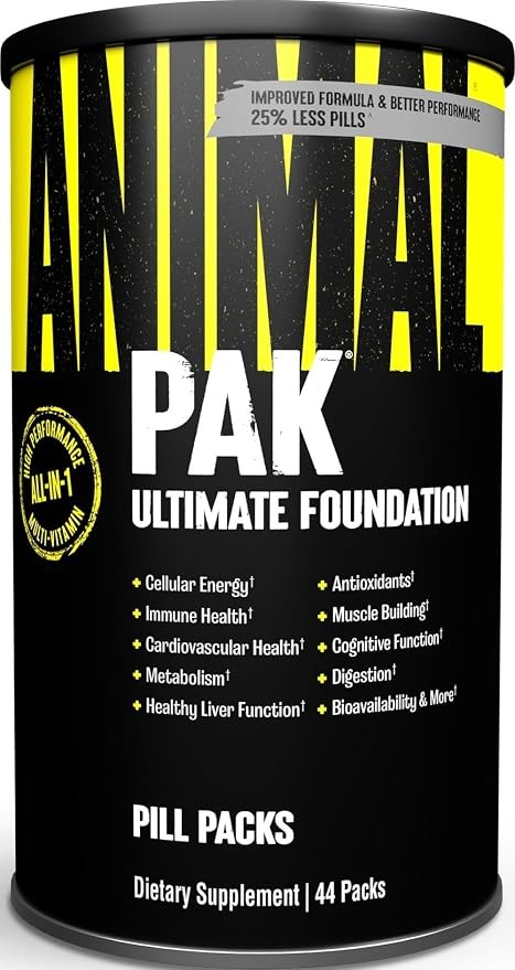 Animal Pak - 男女方便的复合维生素每日一体化维生素和补充包 - 锌、维生素 C、B、D、氨基酸和免疫支持 - 运动营养性能 - 44 粒