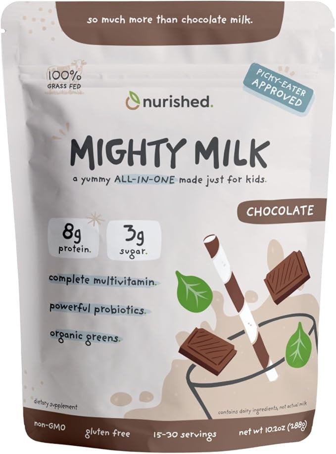 Mighty Chocolate Milk - 儿童日常蛋白粉含有 20 亿益生菌和有机菠菜叶 - 天然香料色素和甜味剂-15-30 份 访问 Nurished 品牌旗舰店