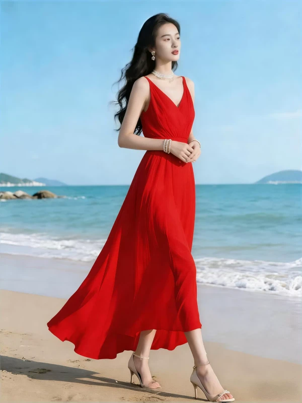 白色裙子吊带连衣裙长款女轻奢高级感长裙夏季海岛绝美海边沙滩裙