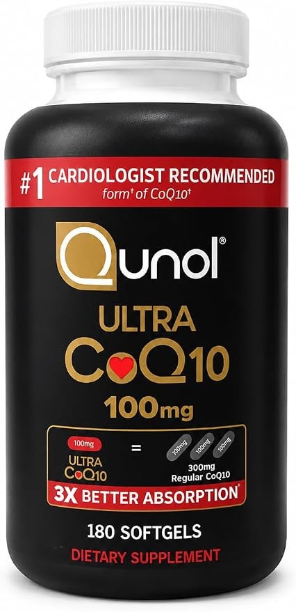 Qunol CoQ10 100mg 软胶囊 Ultra 3X 更好的吸收辅酶 Q10 补充剂 - 用于血管和心脏健康和能量生产的抗氧化补充剂 - 6 个月供应量 - 180 粒