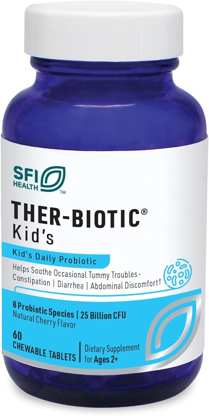 Klaire Labs SFI Health Ther-Biotic 儿童益生菌咀嚼片 - 儿童低过敏性益生菌 - 益生元菊粉中的 250 亿菌落形成单位-樱桃味咀嚼益生菌(60 片咀嚼片) 访问 SFI Health 品牌旗舰店
