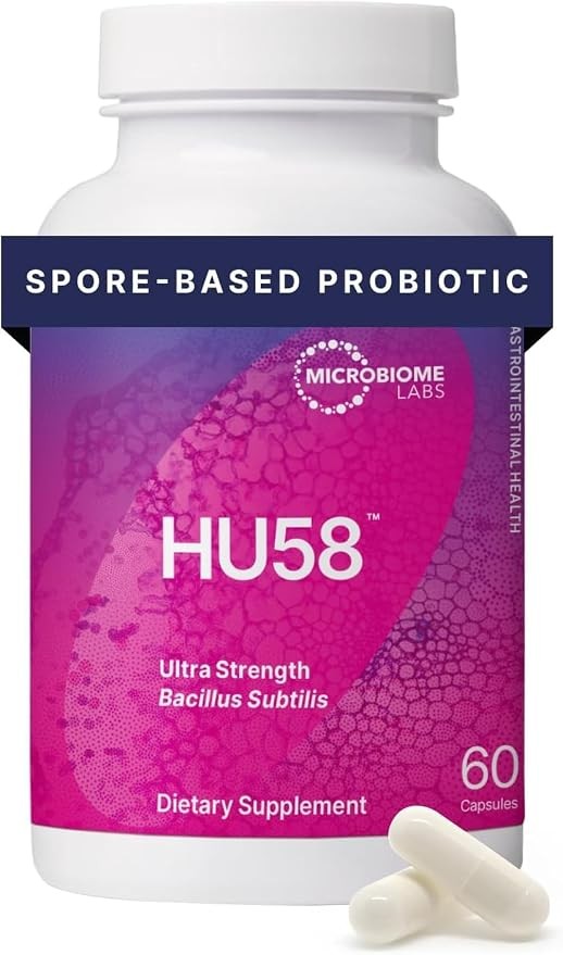 Microbiome Labs HU58 枯草芽孢杆菌 男女益生菌 - 高效孢子益生菌促进消化健康和免疫支持 - 每日胶囊含 100 亿菌落单位(60 粒胶囊) | Ultra Strength Bacillus Subtilis Spore Probiotic, Single-Strain, Digestive Health, Immune Support, Microbiome Balance